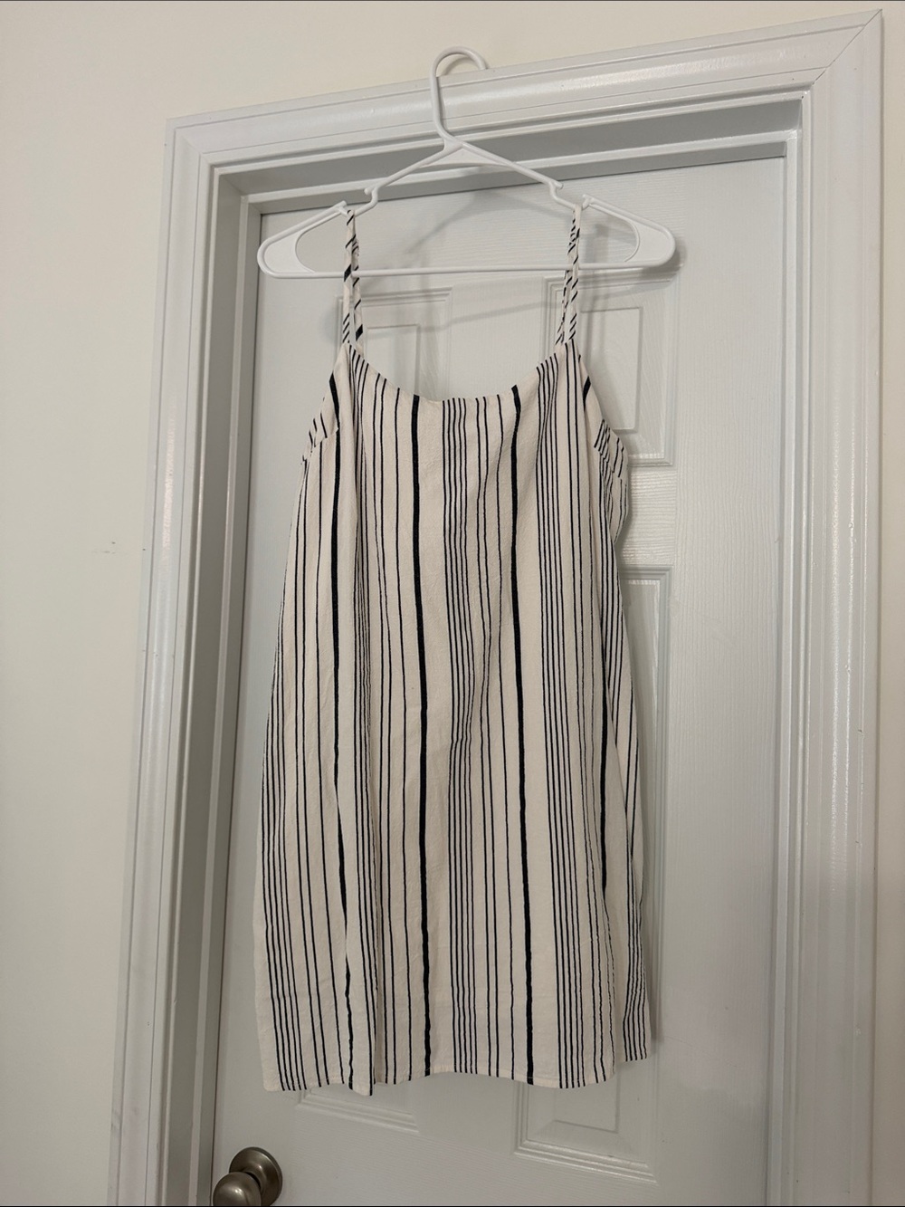Lulu's White Mini Slip Dress with Black Vertical Stripes